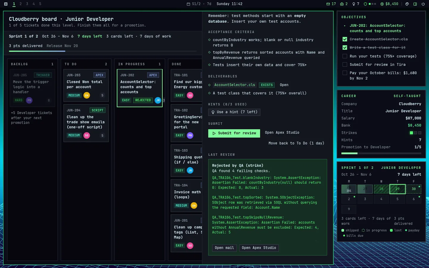 A Tira ticket rejected by QA, listing the failing checks.